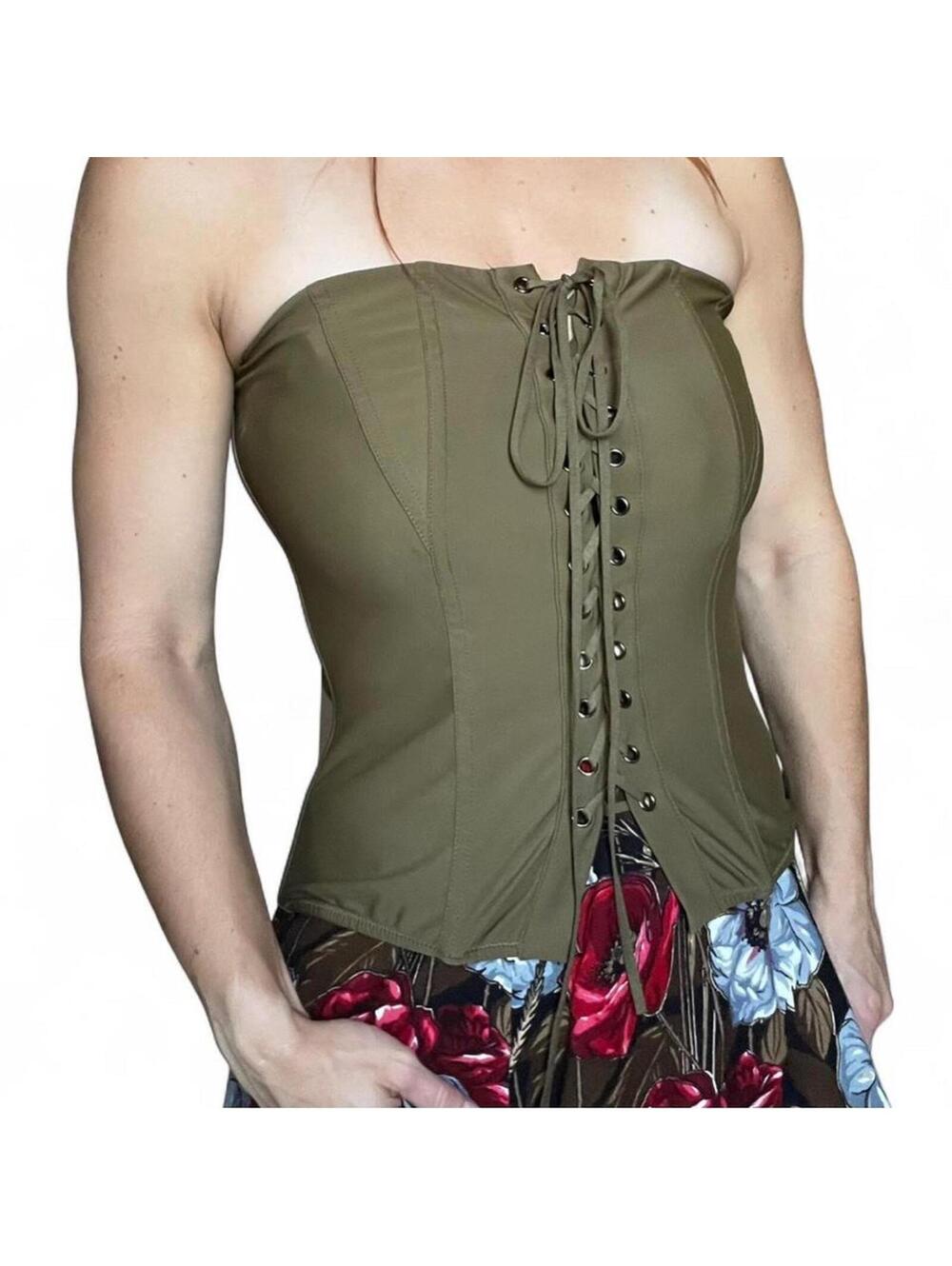 Out From Under Green Corset with Lace Up Front